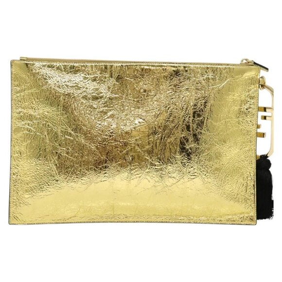 FENDI Clutch Bag Leather Brown Gold Auth mr1110V - Picture 2 of 16